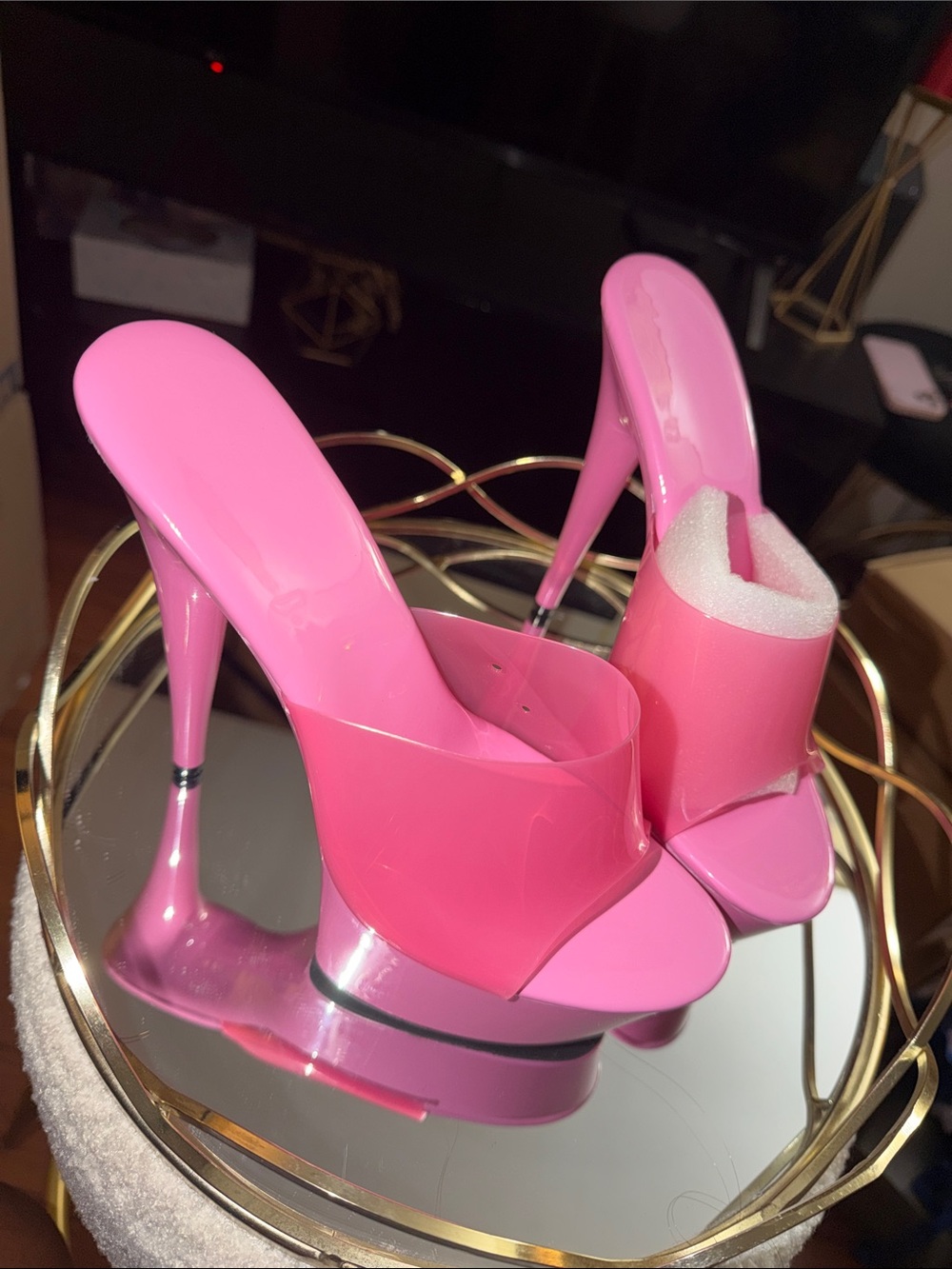 Bold Pink Patent Platform Slide with Stiletto Heel